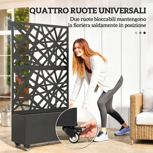 Fioriera con Grigliato per Rampicanti 90x30x160 cm a Rotelle Fori di Drenaggio in Metallo Nero