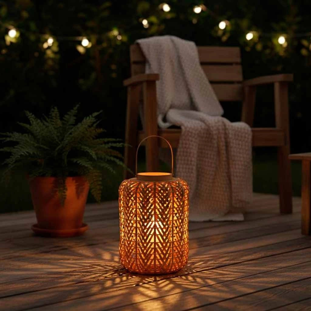 Lanterna in legno marrone con luce a batteria, D28x40h cm