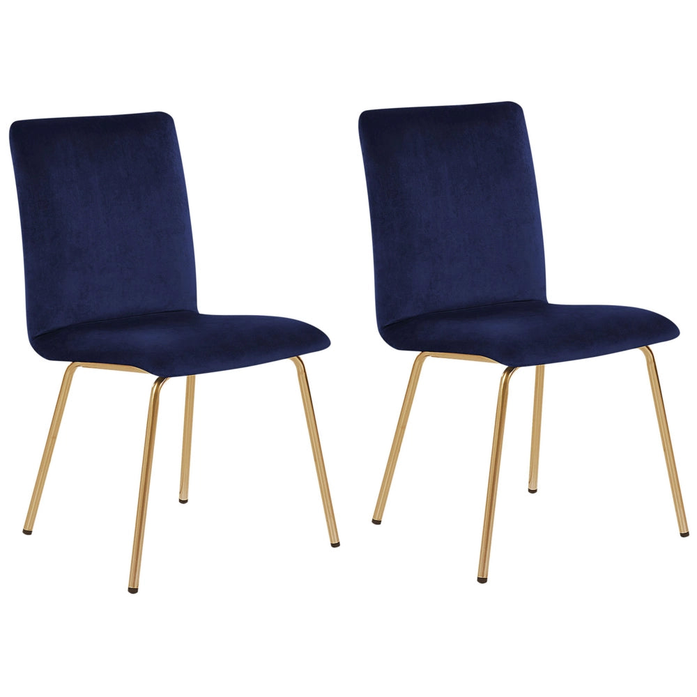Set di 2 Sedie da Pranzo Velluto Blu Gambe in Metallo dorato senza braccioli Retro Glam