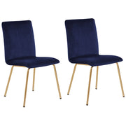 Set di 2 Sedie da Pranzo Velluto Blu Gambe in Metallo dorato senza braccioli Retro Glam