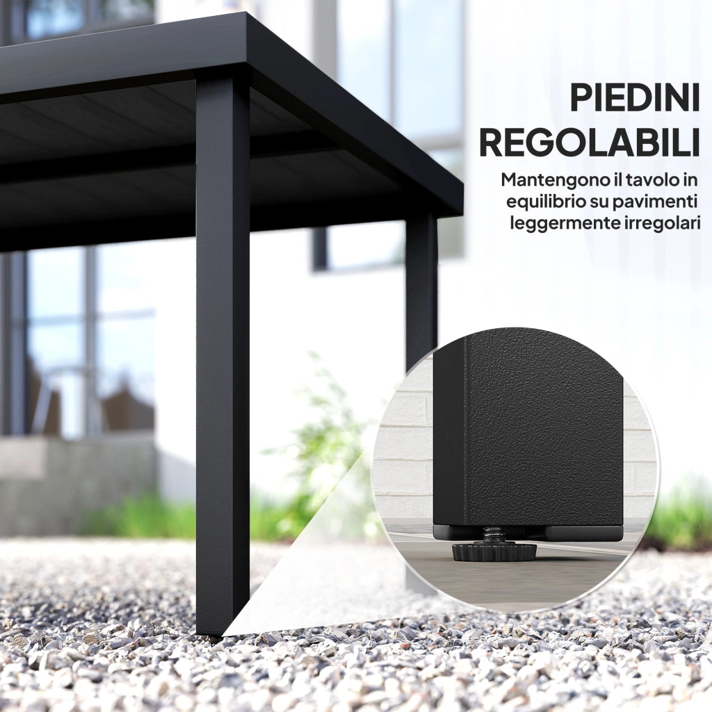 Tavolo da Pranzo da Giardino per 8 Persone in Alluminio e Plastica, Nero