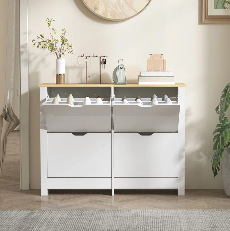 Scarpiera con 4 cassetti estraibili e ripiani; 105 x 26 x 80 cm; bianco