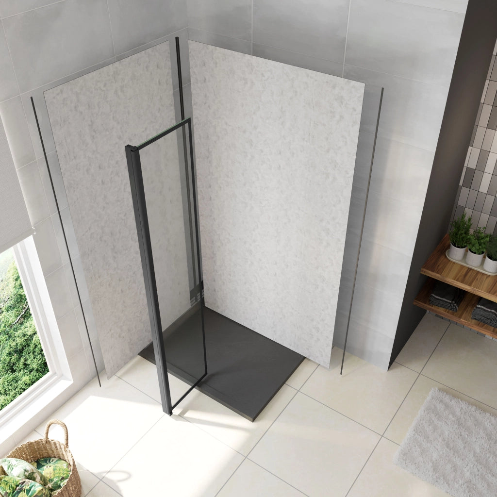 Paraspruzzo Paretina mobile 30x200cm per Walk In Vetro Temperato Trasparente da 8 mm Anticalcare Telaio Nero Opaco