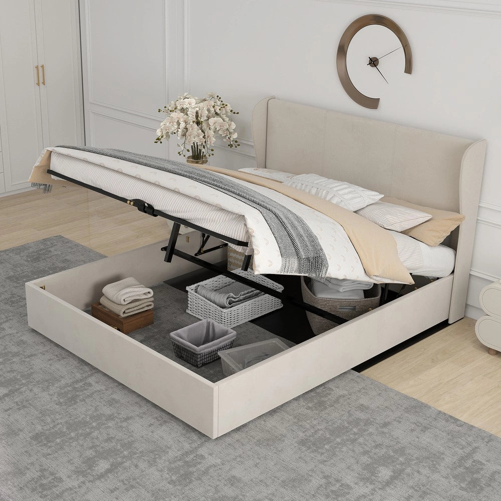 Letto Contenitore Imbottito 160x200 ¨C Xylo ¨C Beige, Testiera Morbida, Rete Idraulica