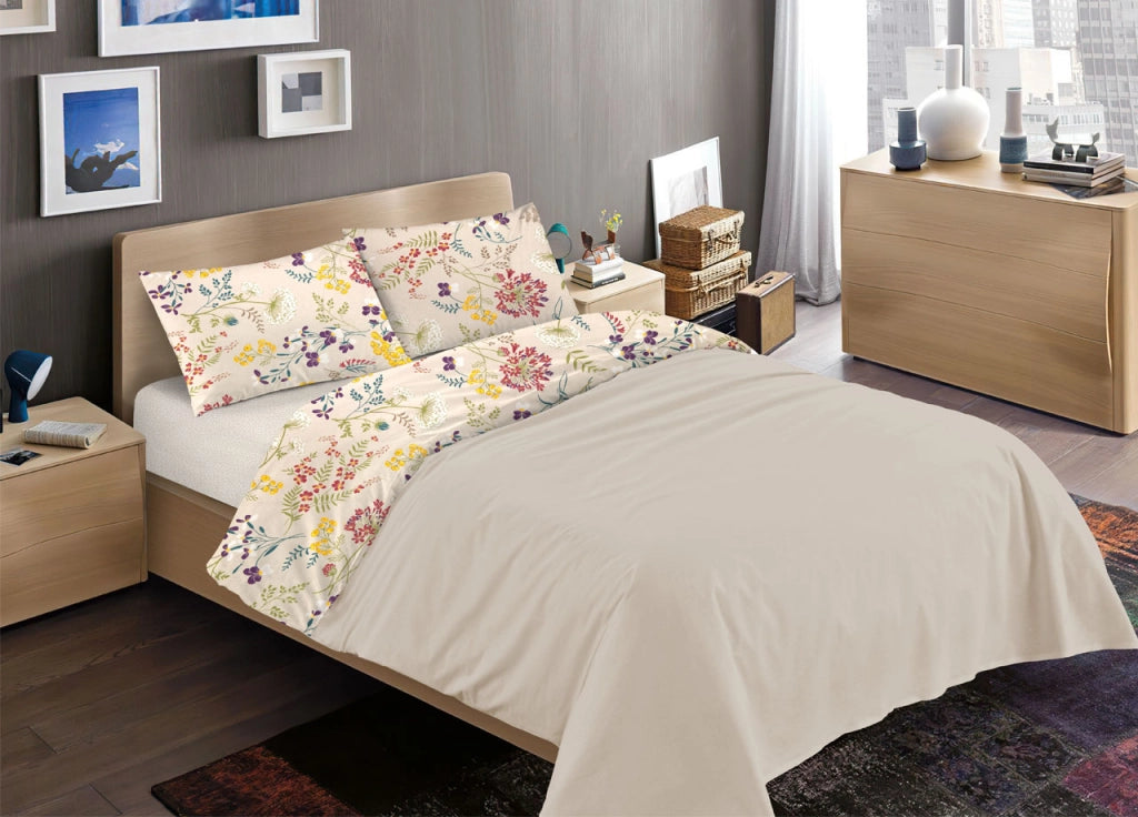 Completo Lenzuola Letto 100% Cotone Disegno Fiori Flower Garden RP Made In Italy - Piazza E Mezza - Fiori