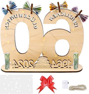 Regalo per 60° compleanno con sacchetto regalo e cordone di luce LED - regali per 60° compleanno donna uomo - decorazione - 1964-2024 tavolo di benvenuto in legno per 60° compleanno - articoli da festa