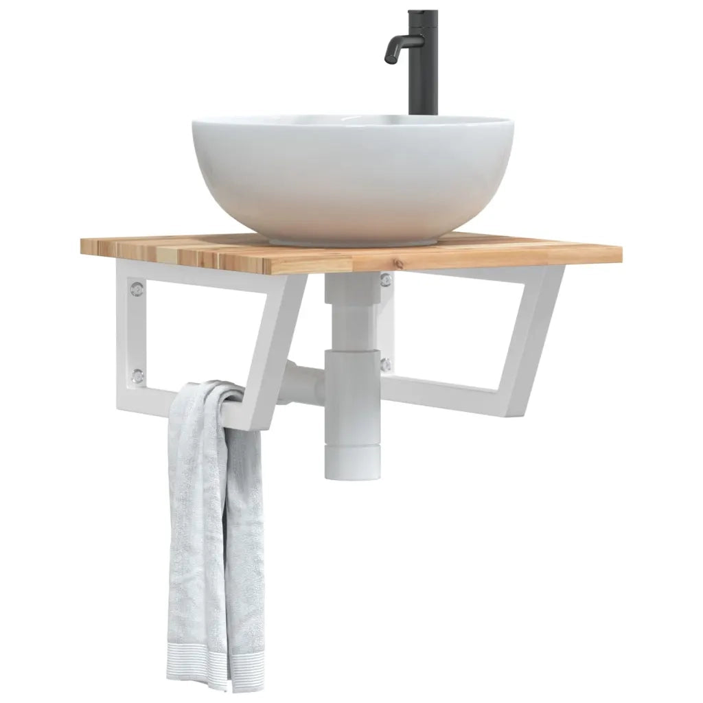 Ripiano a Parete per Lavabo-Mensole a Muro in Acciaio e Massello di Acacia 563774