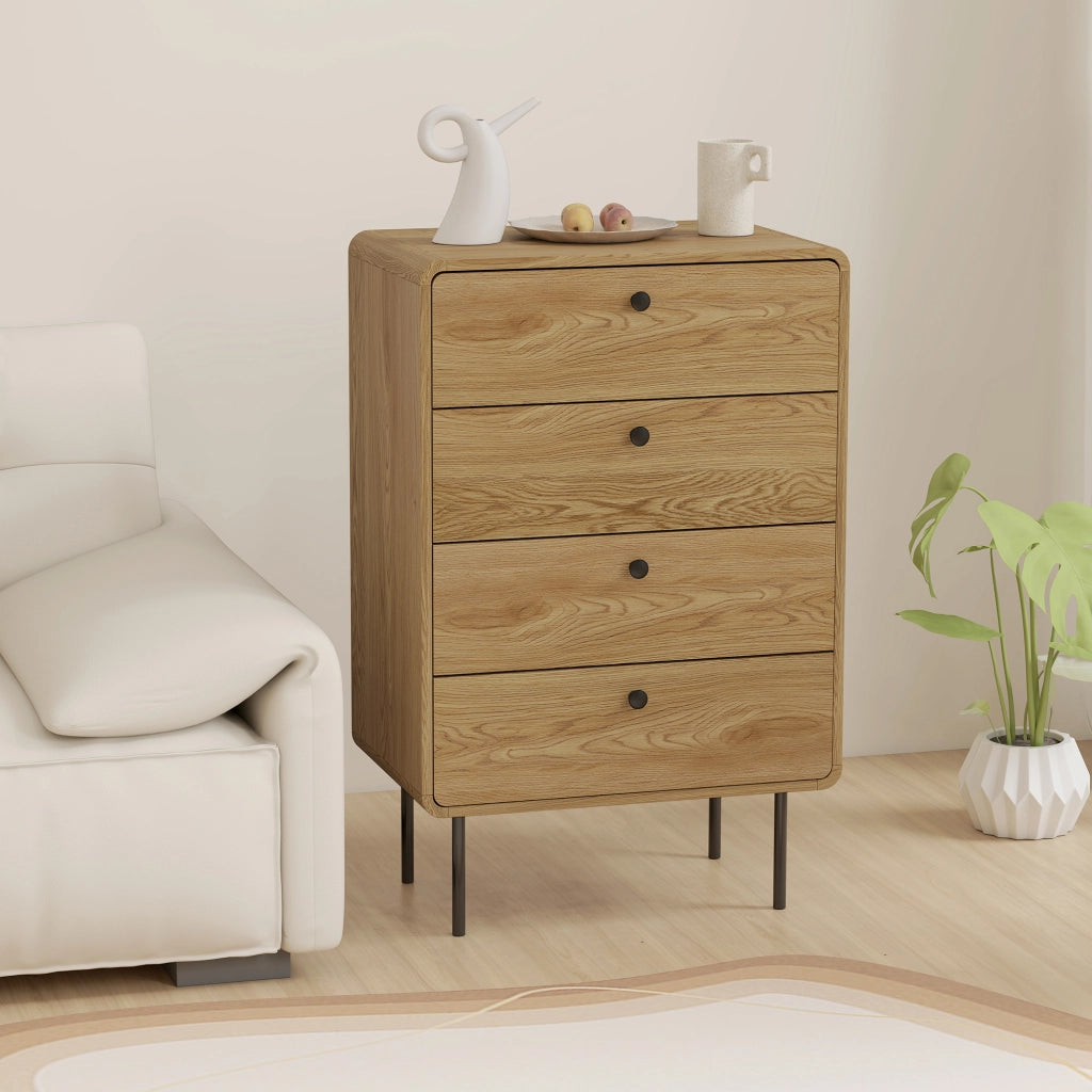 Cassettiera 4 Cassetti Stretto con Piedi in Acciaio ¨C Zephmum ¨C Quercia 60x39x91.5 cm