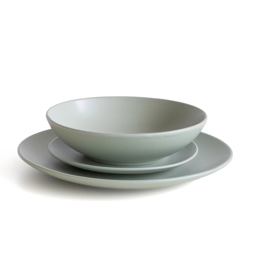 Servizio 18 Pezzi Piatti Cucina In Porcellana Gres Matt Design Moderno Finiture Opache Piatto Fondo Piano Dessert Lavastoviglie Microonde Colorazioni Tinta Unita Certificati Contatto Alimentare Salvia