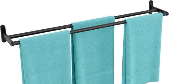 Doppia Sospensione Asciugamani - Maniglia Asciugamani Parete - Bagno Cucina - Acciaio Inox Liscio - 80 cm Lunghezza - Nero