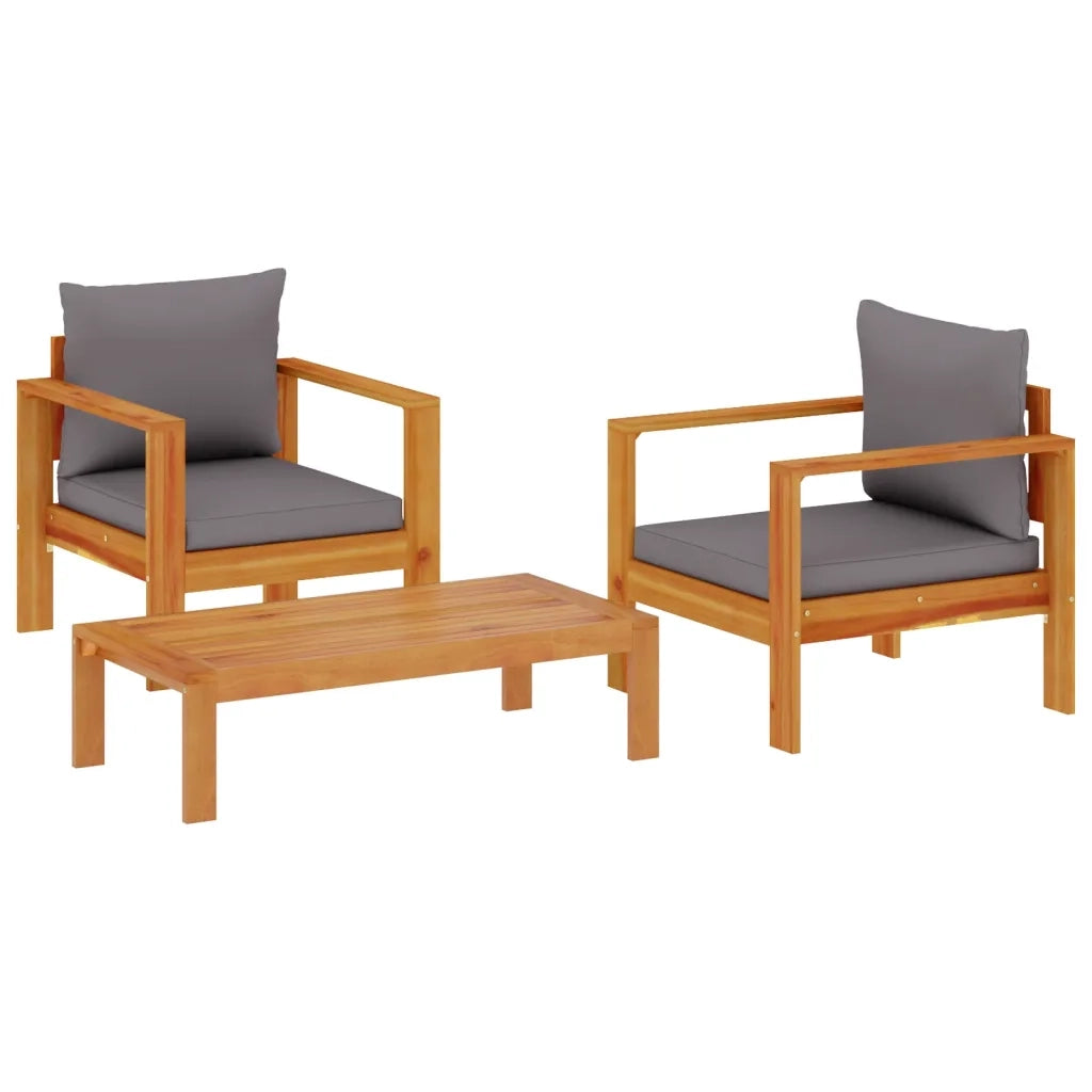 Set Divano da Giardino 3pz | Set Salotto da Giardino con Cuscini Legno Massello di Acacia