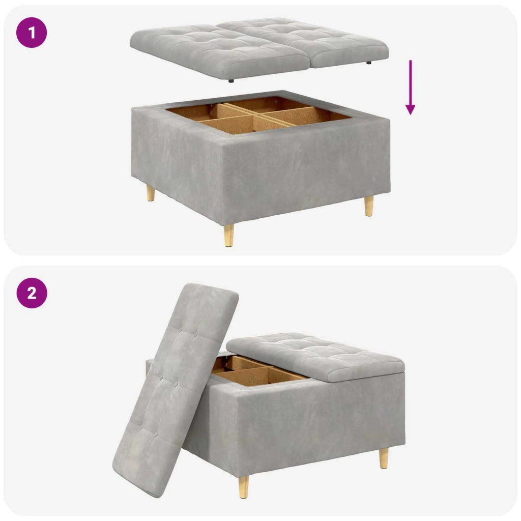 Pouf contenitore Grigio chiaro 80 x 80 x 45 cm Velluto 876840