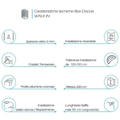 Doccia Walk-In 130 cm cristallo trasparente 6 mm H 200 cm Klug