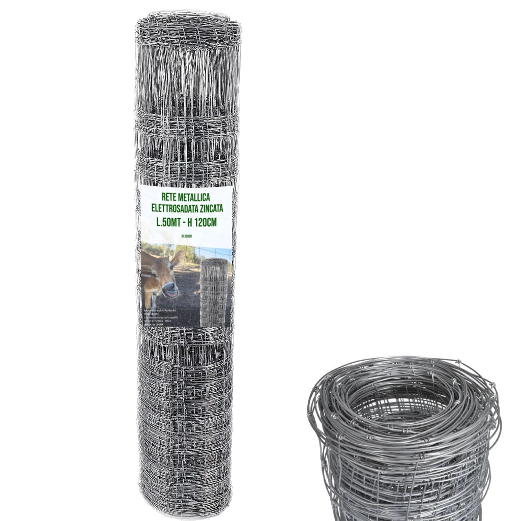 Rete Metallica Zincata Per Recinzione 50 M Pastorale Pascoli Pecore Ovini Vacche Orto Giardini Spazi Esterni Piante 3 Diverse Maglie Colore Grigio (120 Cm)