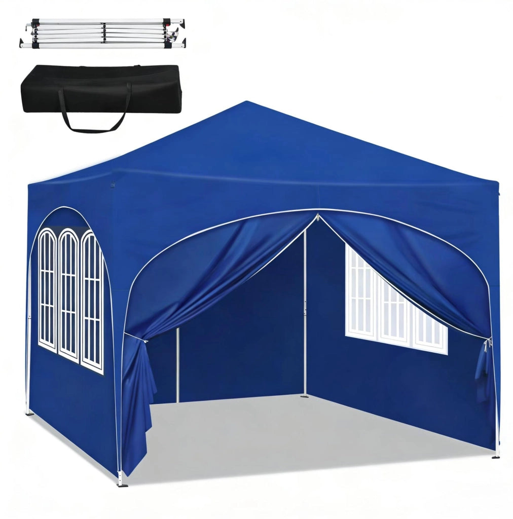 Gazebo pieghevole 3x3 m blu con pareti laterali e borsa