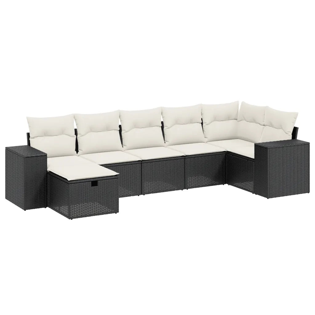 Set Divani da Giardino con Cuscini 7pz Nero Polyrattan