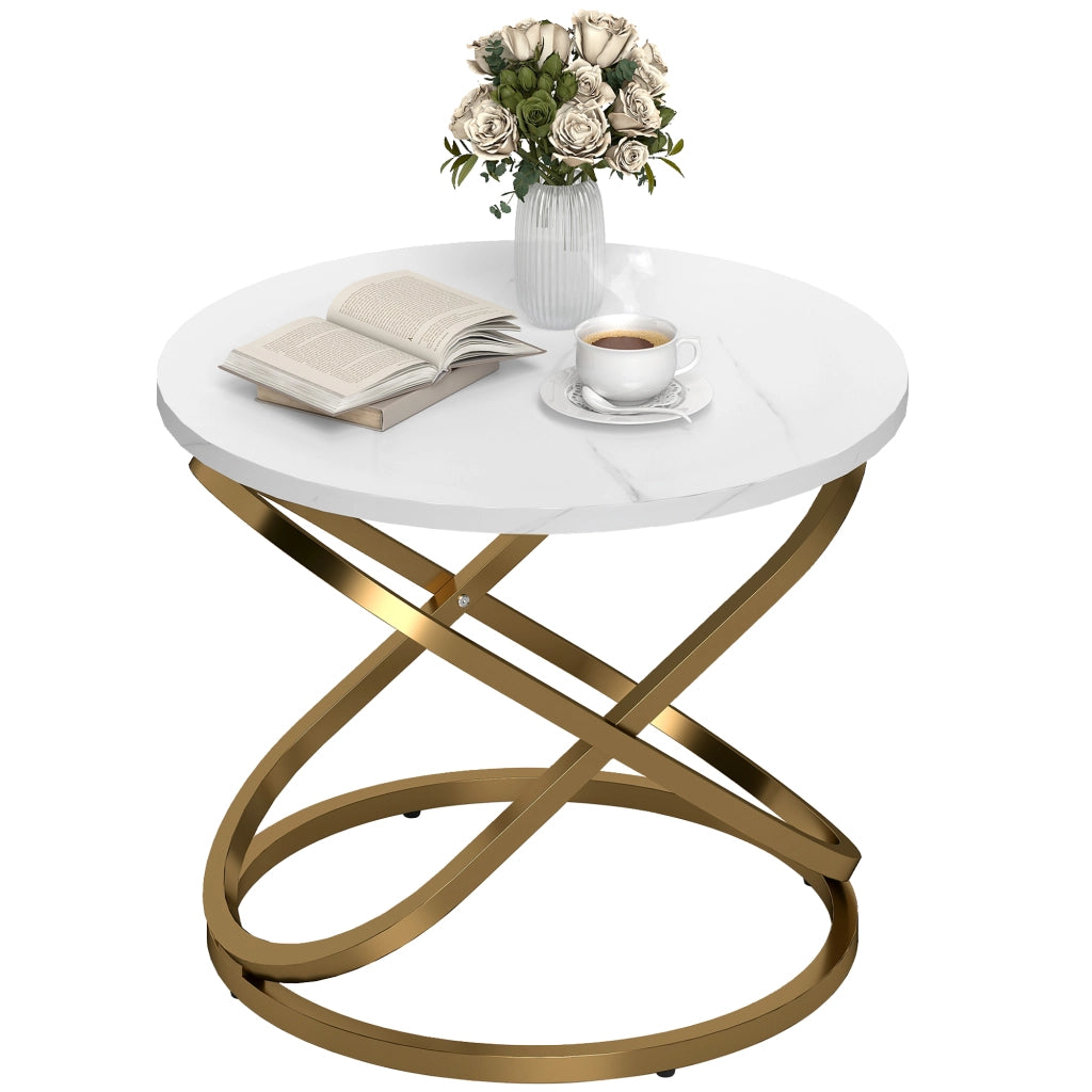 Tavolino da caff¨¨ rotondo in metallo con piano effetto marmo ¨C zephmum ¨C Dor¨¦, ?60x46 cm