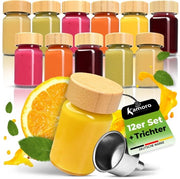 Set di 12 bicchieri da shot in gomma - Bicchieri mini con coperchio in bambù e imbuto in acciaio inossidabile [60 ml] - Bicchieri da shot riutilizzabili - Esteresi, versatile per shots di zenzero, succhi, erbe, cocktail e altro