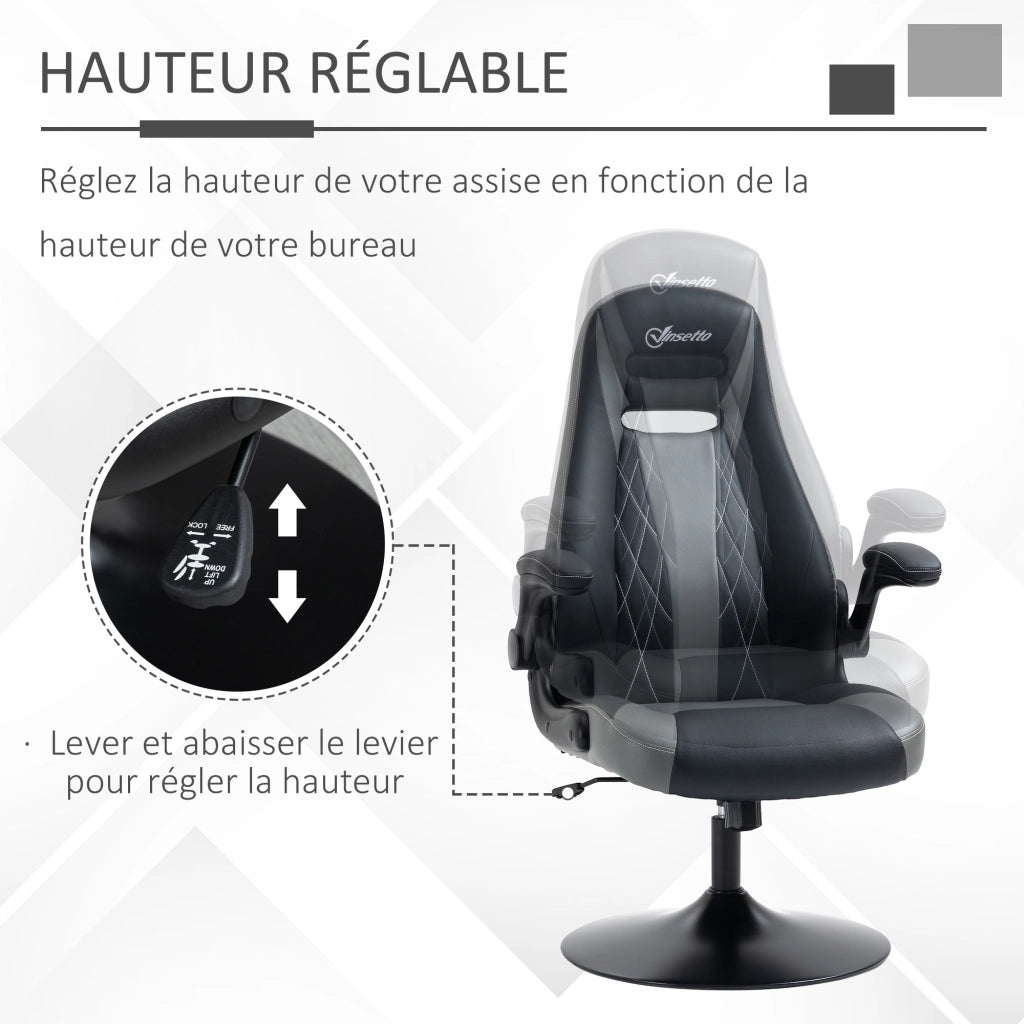 Sedia da gaming ergonomica ¨C zephmum ¨C base rotante metallo, schienale e braccioli regolabili, grigio nero