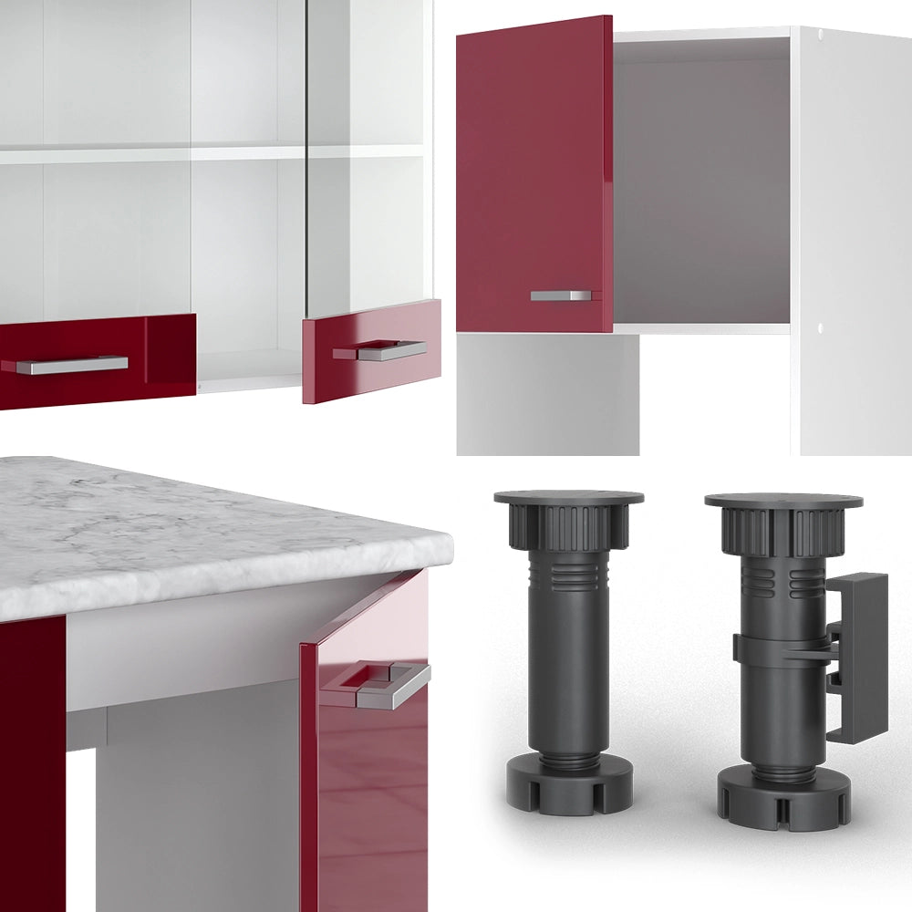 Cucina angolare completa R-Line Rosso lucido/Bianco 247 x 237 cm, PL Marmo Vicco