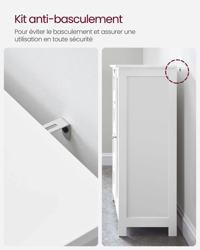 Mobiletto da bagno indipendente 55 x 30 x 81 cm mobile contenitore con 4 cassetti anta singola ripiano regolabile per soggiorno cucina e corridoio bianco 12_0006497