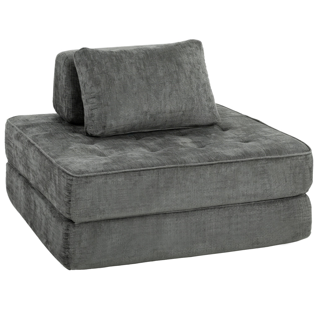 Poltrona Letto Pieghevole in Tessuto Chenille ¨C Xylo ¨C Grigio con Cuscino di Supporto Spesso