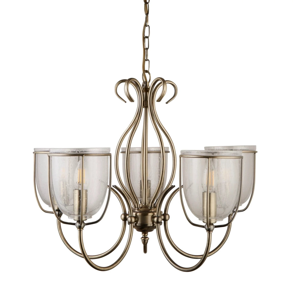 Lampadario Contemporaneo Silhouette Acciaio Ottone Vetro 5 Luci E14
