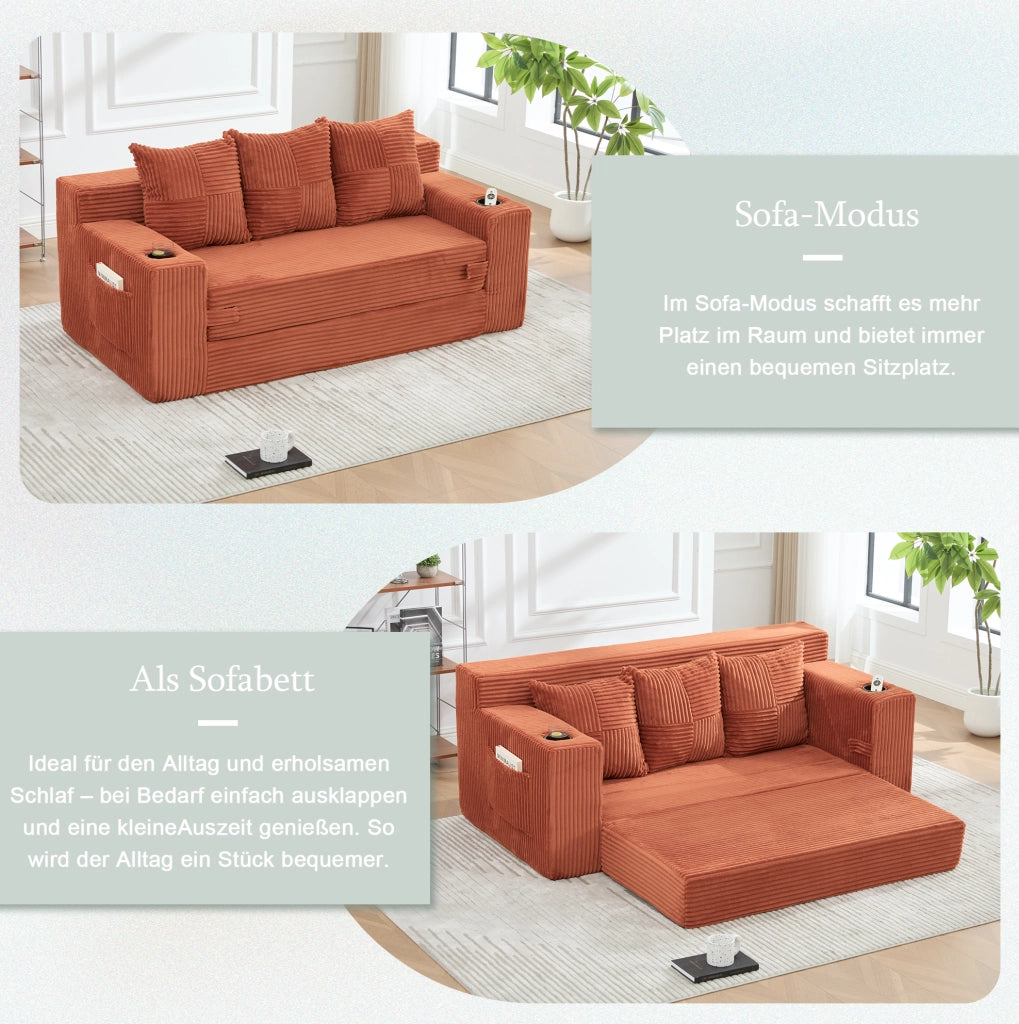 DIVANO MODULARE 2 POSTI a Pavimento 172x87x64 cm in Velluto a Coste Arancione
