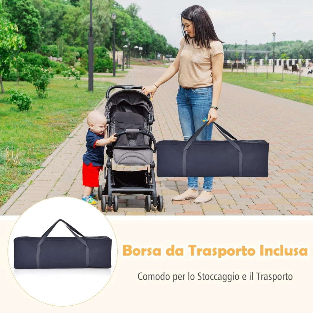 Lettino Campeggio per Bambini, Lettino da Viaggio Pieghevole con Fasciatoio, Culla Lettino per Neonati, con Giocattoli, Zanzariera, Box Portatile con Borsa, per Bambini 0-36 Mesi (Grigio)