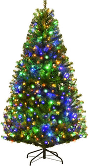 Albero di Natale 120/150/180/210 cm, Albero di Natale con Luci Incorporate 11 Modalità di Illuminazione, 300/600/1000/1570 Rami e Base in Metallo, Perfetta per Casa e Negozio (210cm)