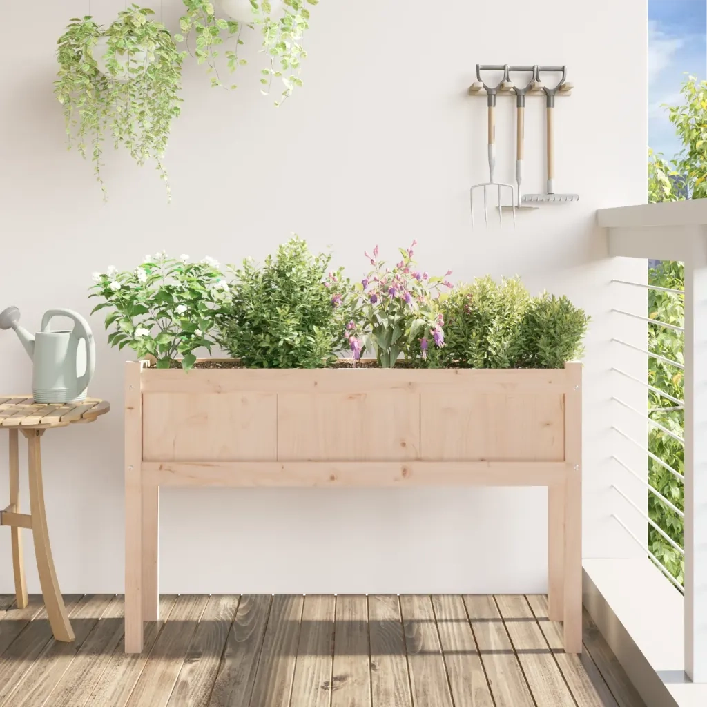 Fioriera | Cassetta per fiori | Vaso Giardino con Gambe 110x31x70 cm Legno Massello Pino