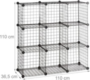 Scaffale modulare in rete metallica con 9 scomparti contenitore in rete metallica 35x35 cm nero 13_0001074