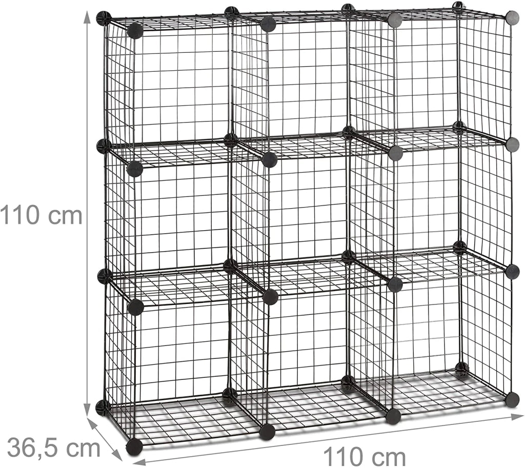 Scaffale modulare in rete metallica con 9 scomparti contenitore in rete metallica 35x35 cm nero 13_0001074