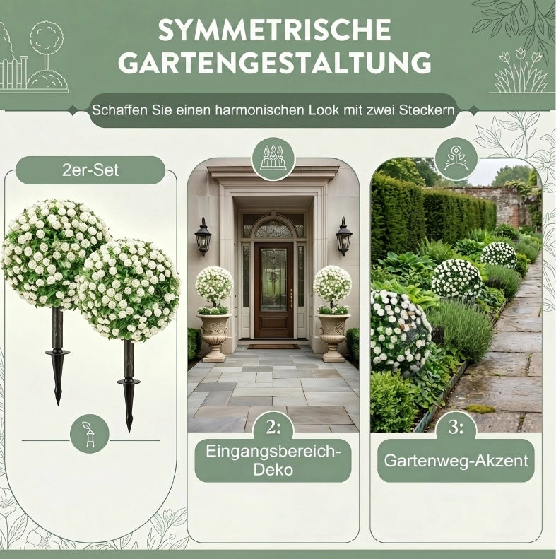 Set di 2 Sfere di Rose Artificiali da 55 cm, Resistenti ai Raggi UV per Esterni, Colore Bianco