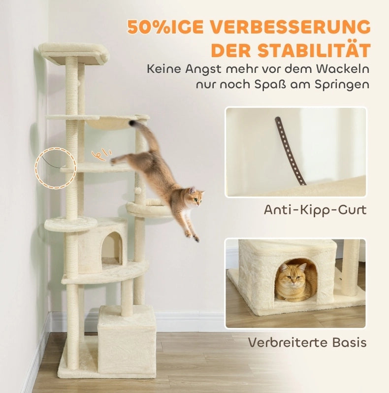 Tiragraffi alto 200 cm con amaca e rifugi, beige