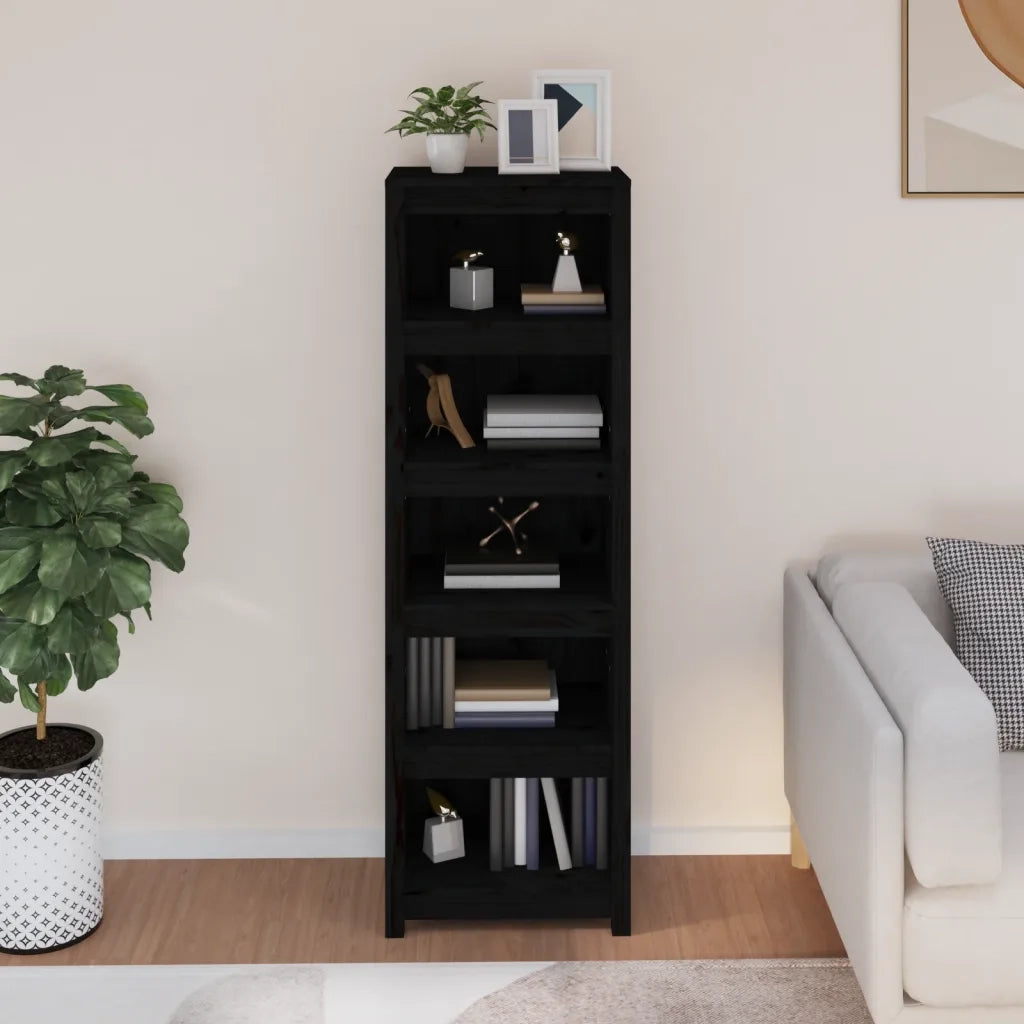 Libreria Nera 50x35x154 cm in Legno Massello di Pino 821718