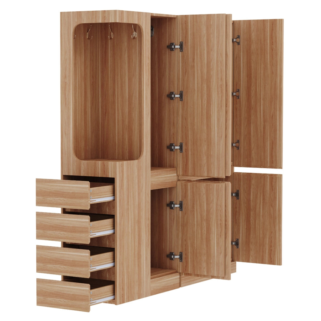 Armadio guardaroba 140 x 40 x 170 cm in legno naturale; con cassetti e scomparti