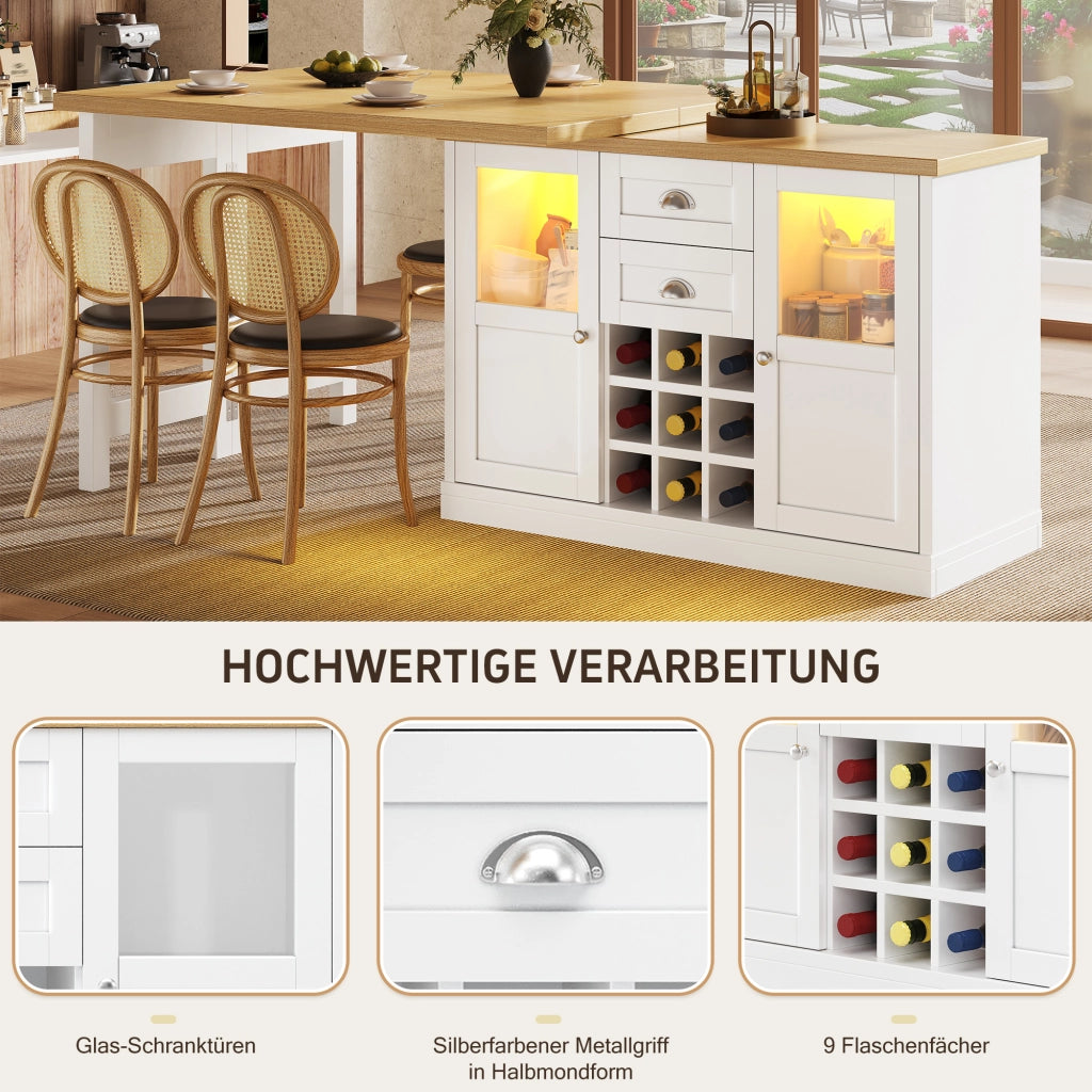 TAVOLO Allungabile 120-197 cm Girevole 360° MDF Bianco con LED e Contenitore