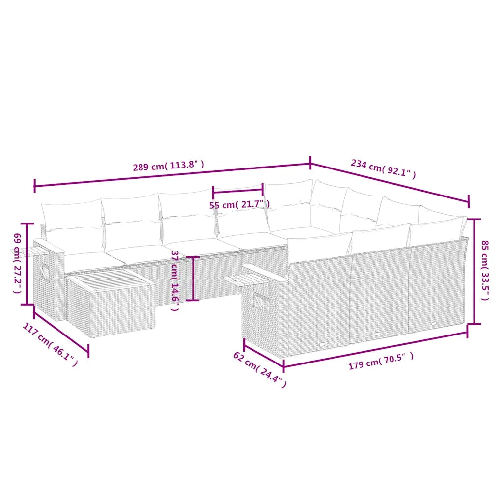 Set Divani da Giardino 11 pz con Cuscini in Polyrattan Grigio 3227209