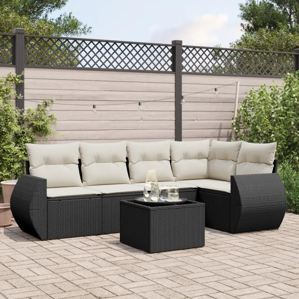 Set Divano da Giardino 6 pz con Cuscini Nero in Polyrattan 3253673