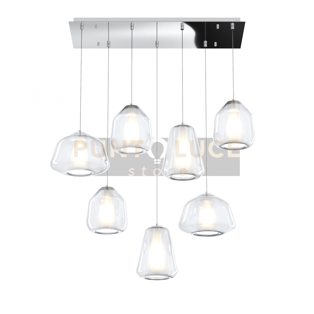 SOSPENSIONE CROMO 7 LUCI RETTANGOLARE VETRI 2X ALPHA + 3X BETA + 2X GAMMA TRASPARENTI 1176CR-S7 R ABG-TR