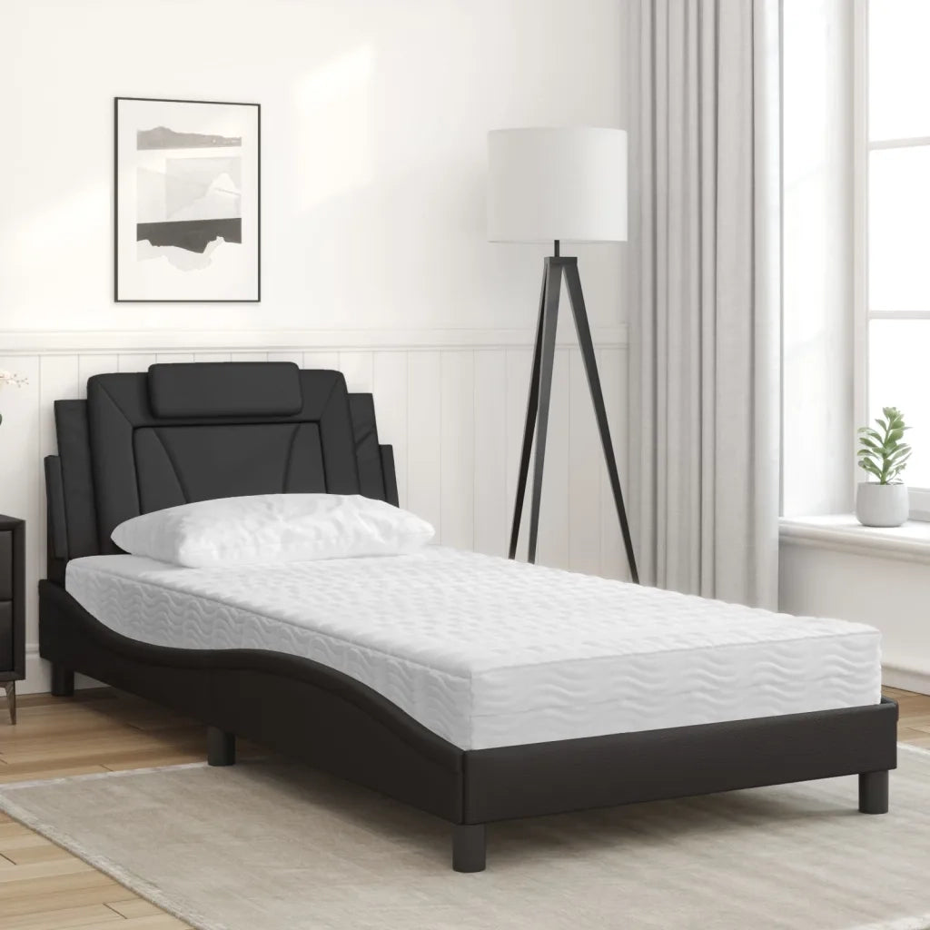 Letto Viana con Materasso-Struttura Letto con Materasso Nero 100x200 cm in Similpelle