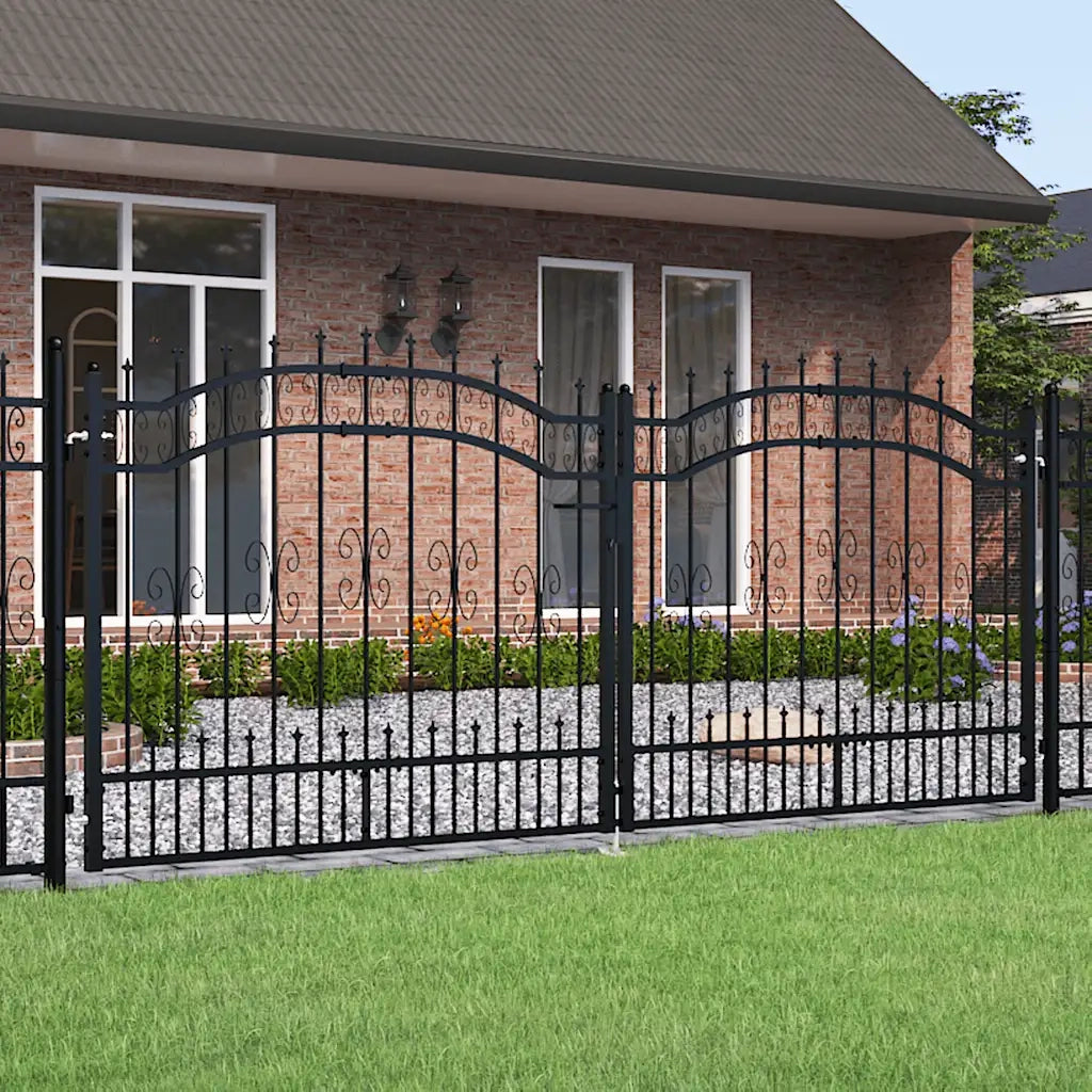 Cancello per recinzione Kampen con punta a lancia Nero 302x125 cm in acciaio 151096