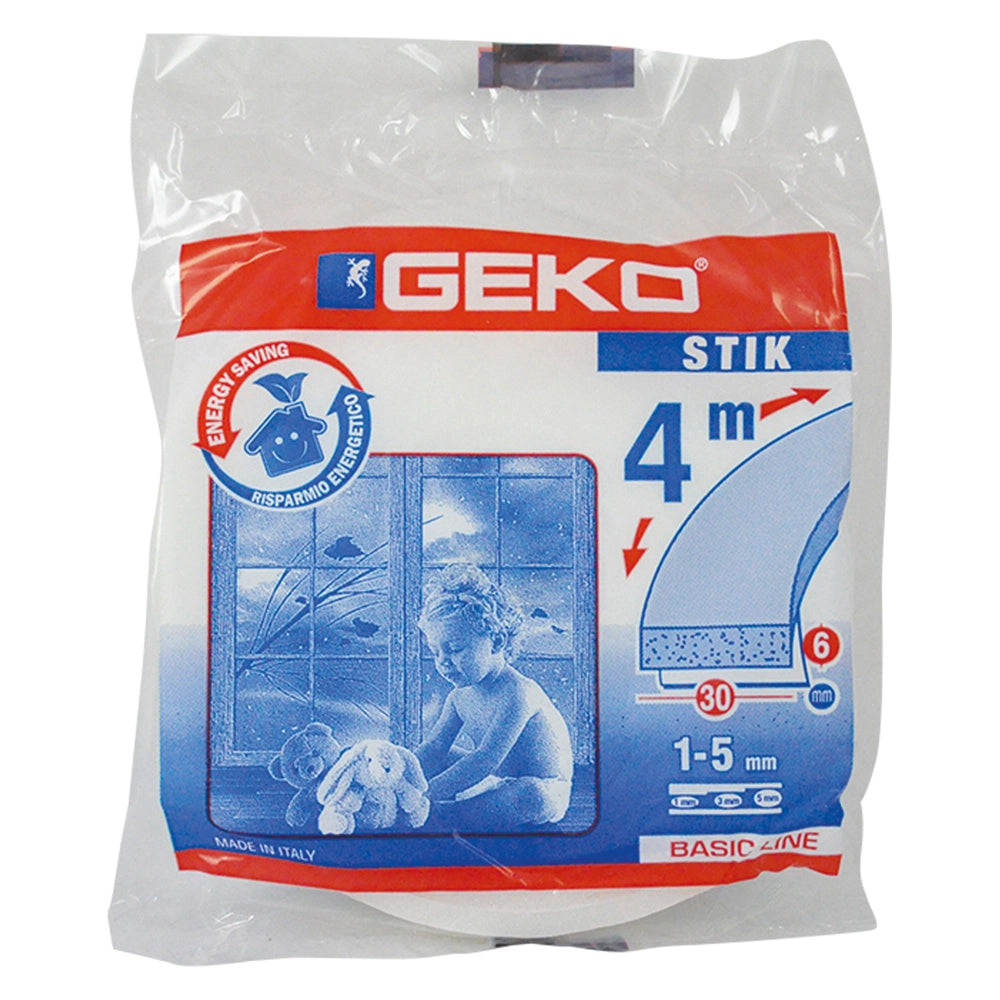 PARAFREDDO IN SPUGNA PER PORTE E FINESTRE 'STIK' mm 15 x mt. 4 - bianco- 68 pezzi  - GEKO