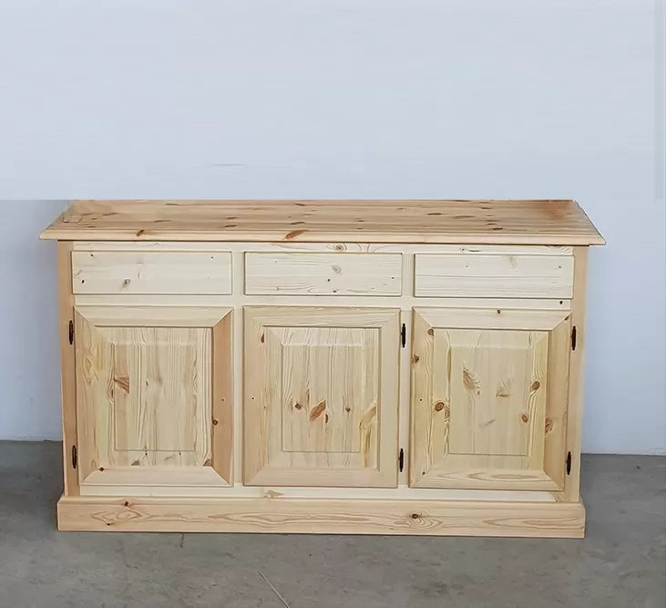 Credenza 3 porte 3 cassetti legno massello pino grezzo 156x42x85 - Mobili 2G