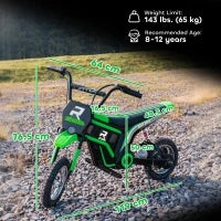 Moto Elettrica per Bambini con Acceleratore Manuale, 2 Velocità 8-16km/h, Età 8-12 Anni, Verde