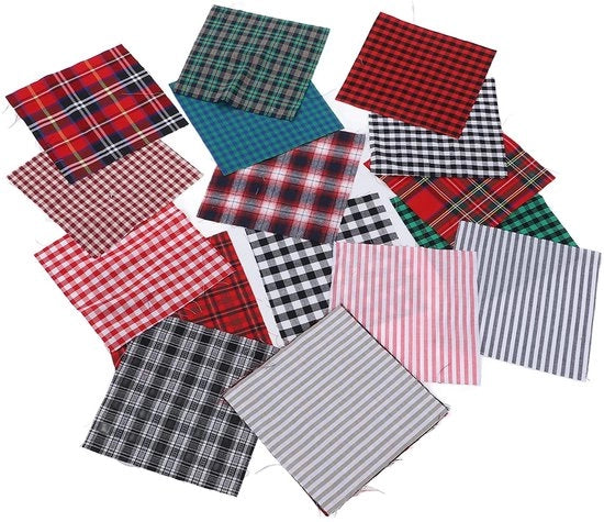 Tessuto di Natale di Cotone - 20 pezzi - 25x25cm - Colori Vivaci - Tessuto Tartan Preconfezionato - Adatto per Borse/ Tasche di Ricambio - Tessuto da Quilt