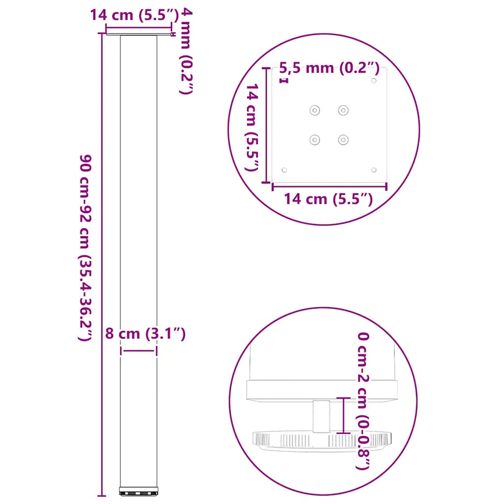 Gambe per tavolo da bar 4 pz nere 90-92 cm in acciaio
