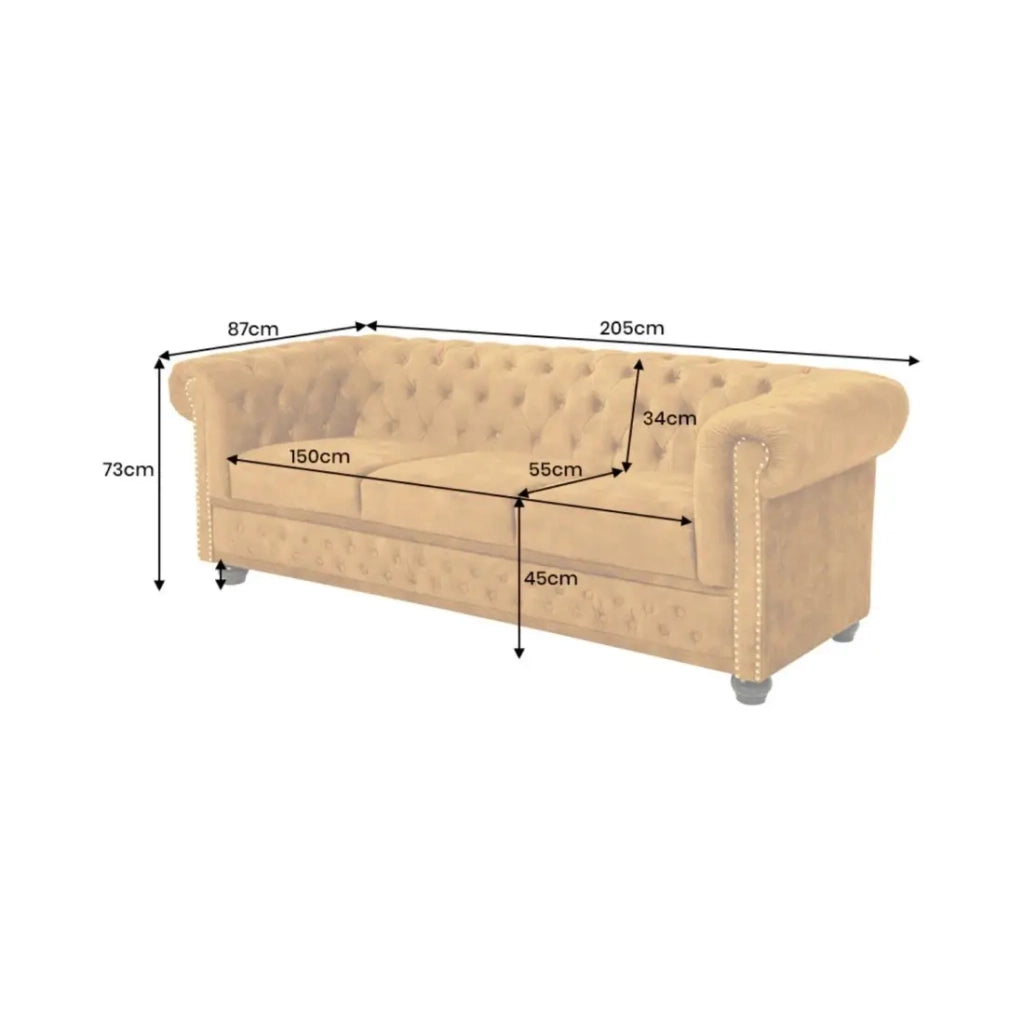Divano dritto EDGAR – Giallo senape – 3 posti – Velluto stile barocco