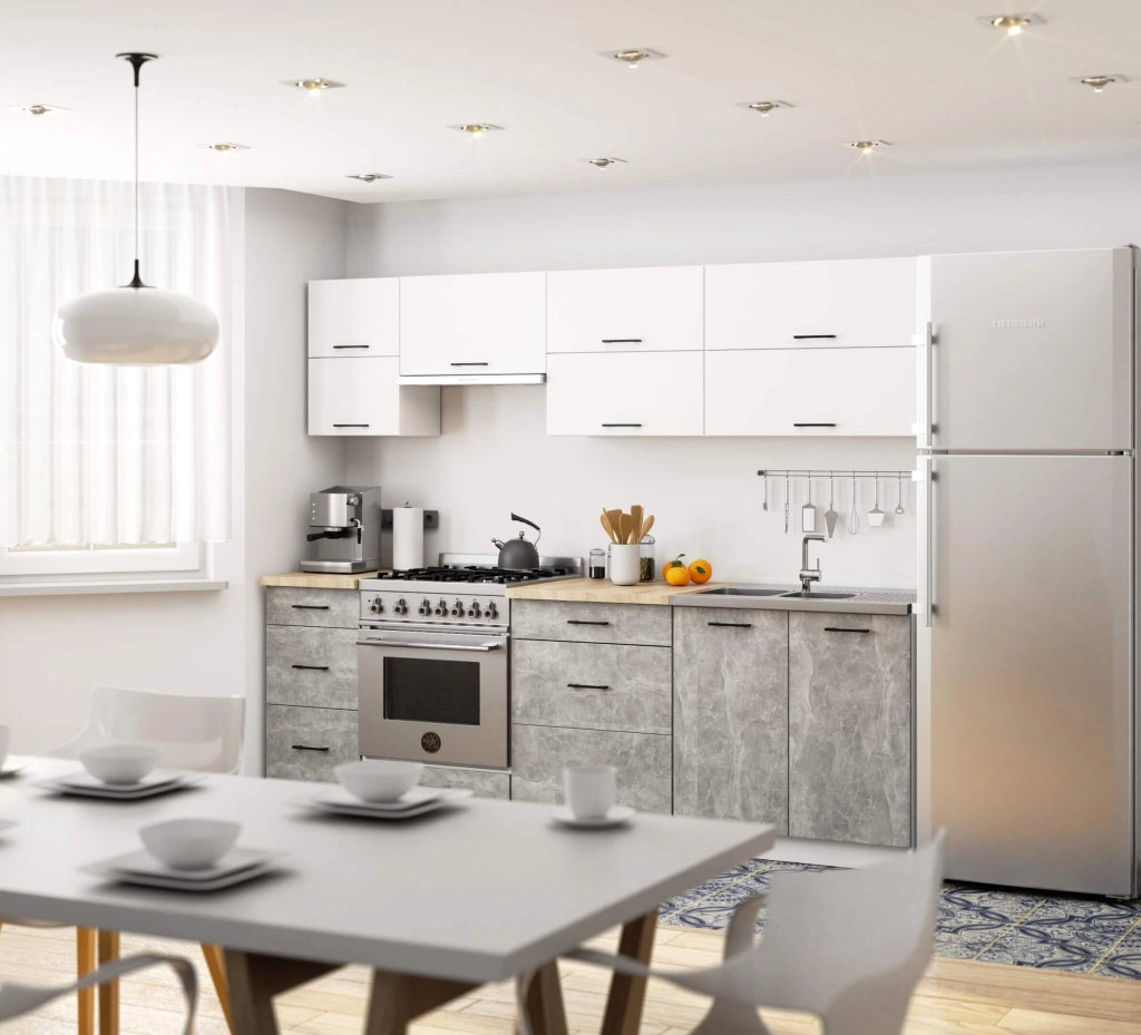 Mobile cucina modulare con piano di lavoro AKORD OLIWIA Bianco, Cemento 40 cm 3 cassetti 40x46x85 cm
